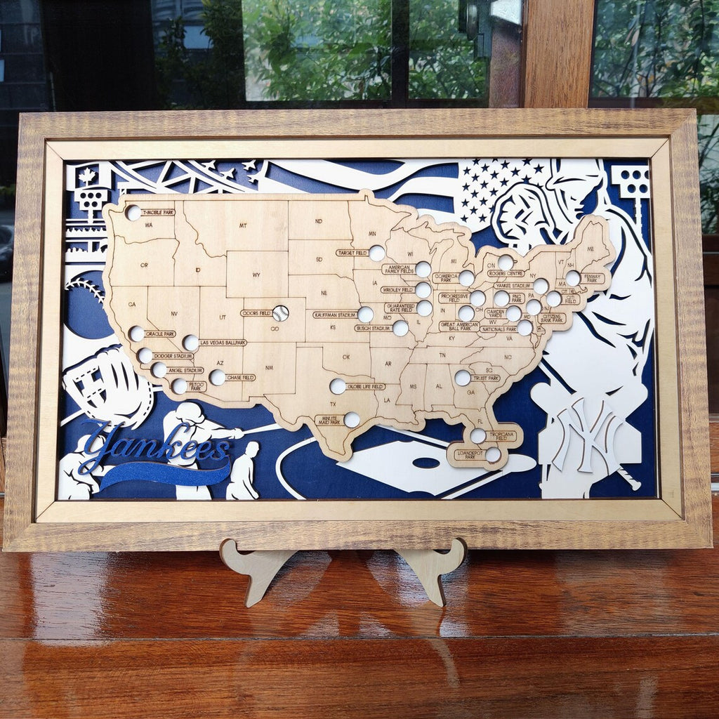 Baseball Stadium Map, Wood MLB Stadium Tracker