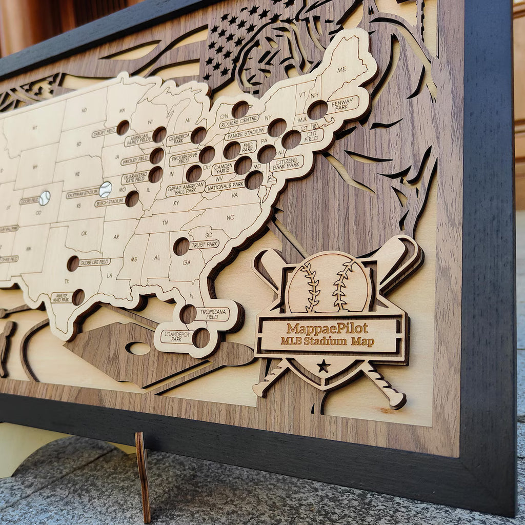 Wood MLB Baseball Stadium Map, Personalized Baseball Gift