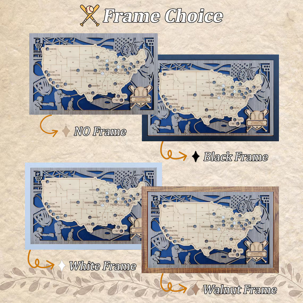 Wood MLB Baseball Stadium Map, Personalized Baseball Gift