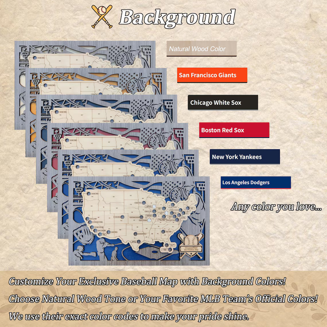 Wood MLB Baseball Stadium Map, Personalized Baseball Gift