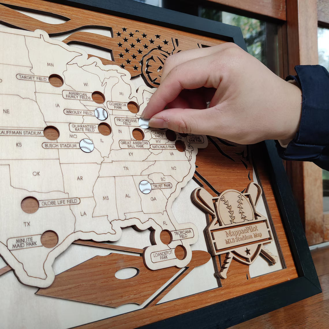 Wood MLB Baseball Stadium Map, Personalized Baseball Gift