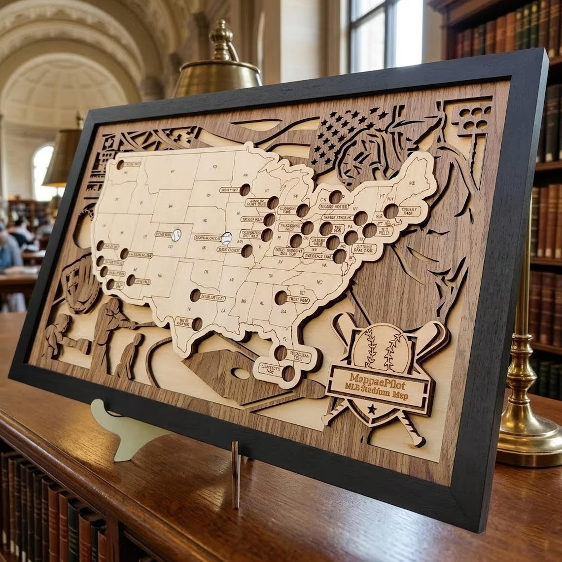Wood MLB Baseball Stadium Map, Personalized Baseball Gift