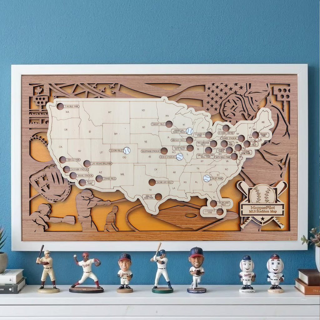 Wood MLB Baseball Stadium Map, Personalized Baseball Gift
