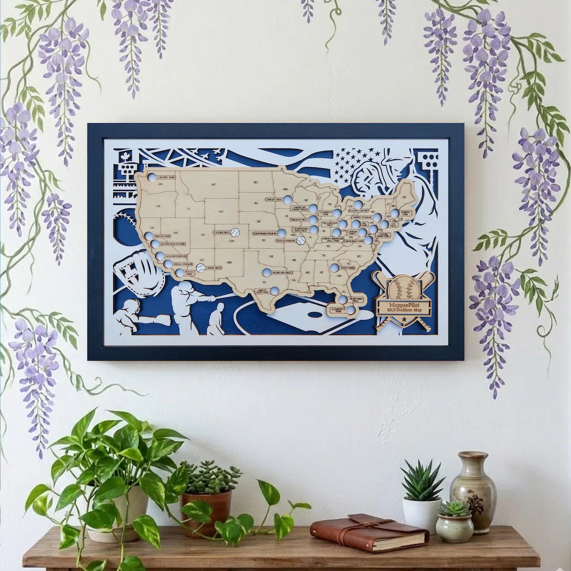 Wood MLB Baseball Stadium Map, Personalized Baseball Gift