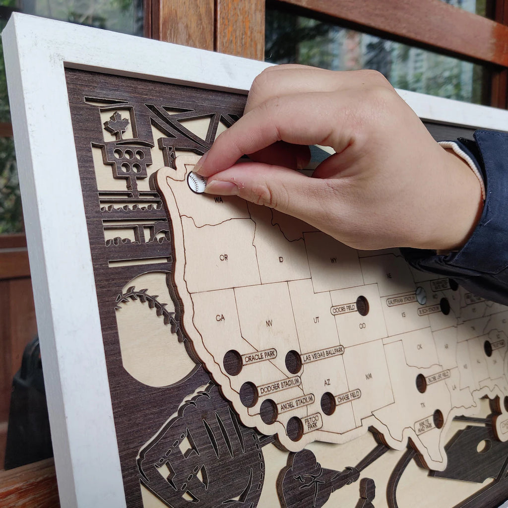 Wood MLB Baseball Stadium Map, Personalized Baseball Gift