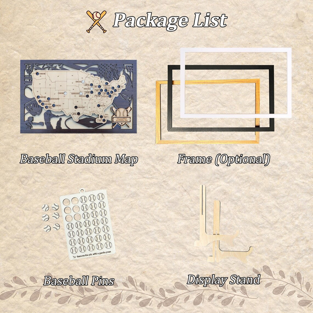 Wood MLB Baseball Stadium Map, Gift for Him