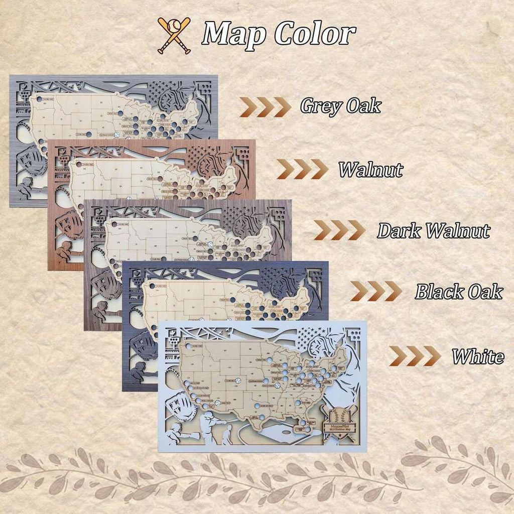 Personalized Wooden MLB Stadium Map with Engraved Nameplate & Team Logo Pins - Mappae Pilot