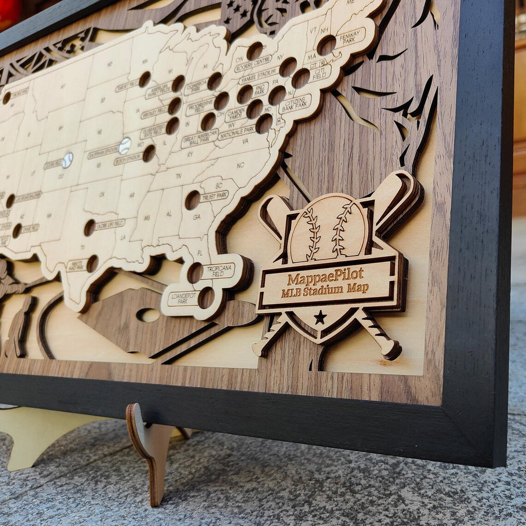 Wood MLB Baseball Stadium Map, Gift for Him