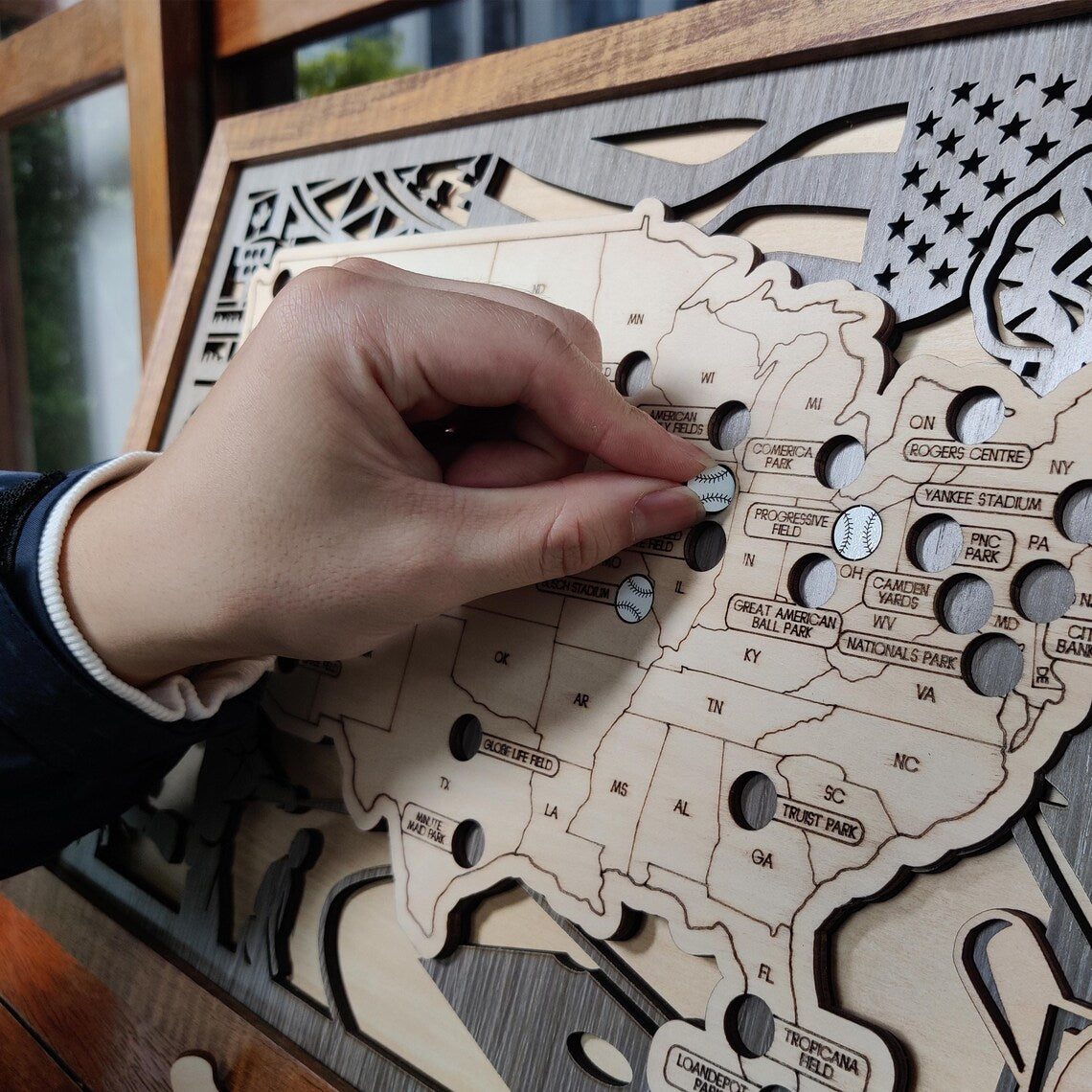 Wood MLB Baseball Stadium Map, Gift for Him