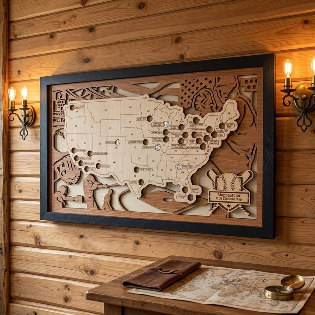 Wood MLB Baseball Stadium Map, Gift for Him