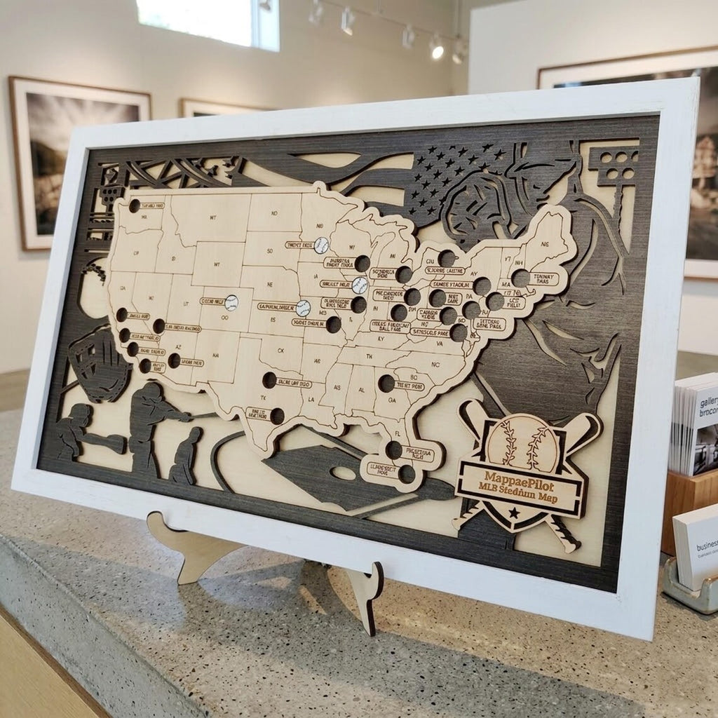Wood MLB Baseball Stadium Map, Gift for Him
