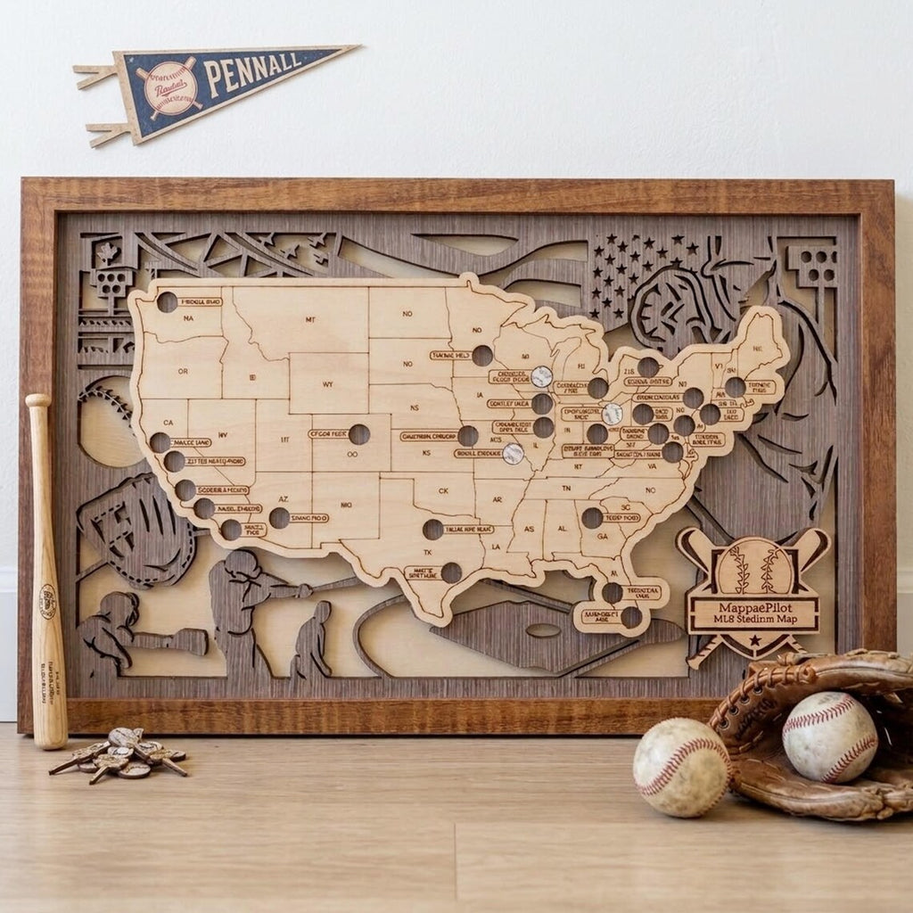 Wood MLB Baseball Stadium Map, Gift for Him