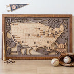 Wood MLB Baseball Stadium Map, Gift for Him