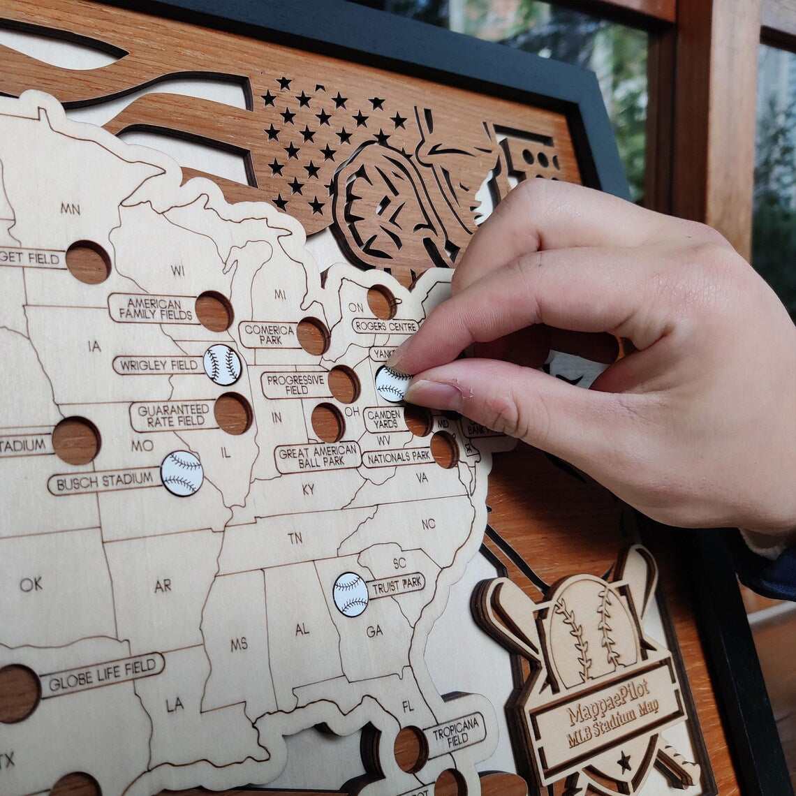 Wood MLB Baseball Stadium Map, Gift for Him
