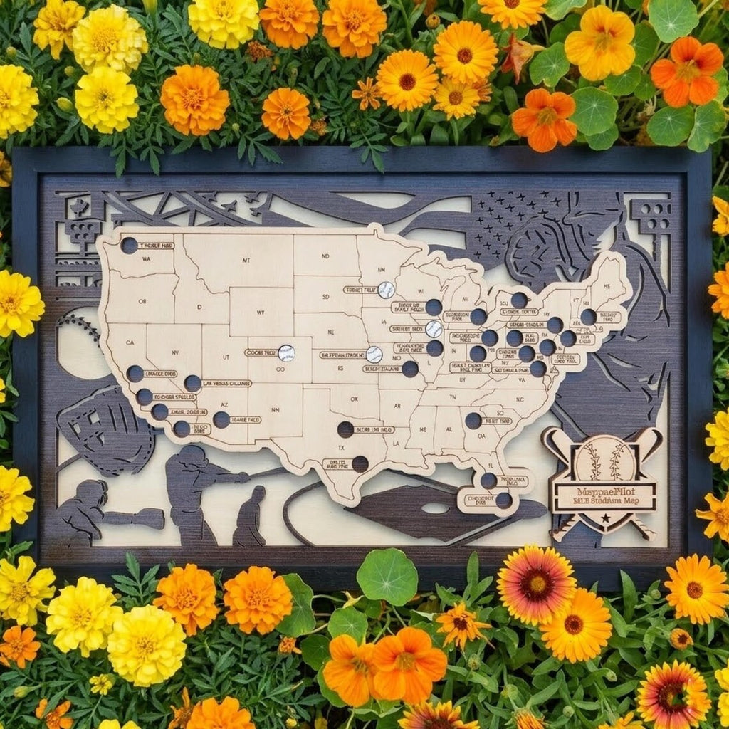 Wood MLB Baseball Stadium Map, Gift for Him