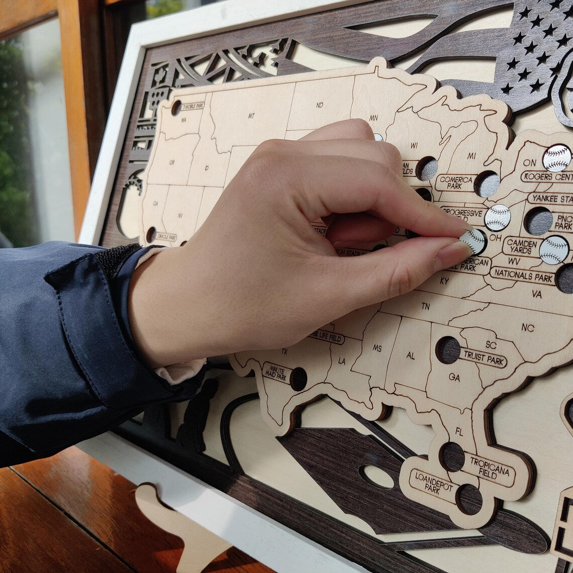 Wood MLB Baseball Stadium Map, Gift for Him