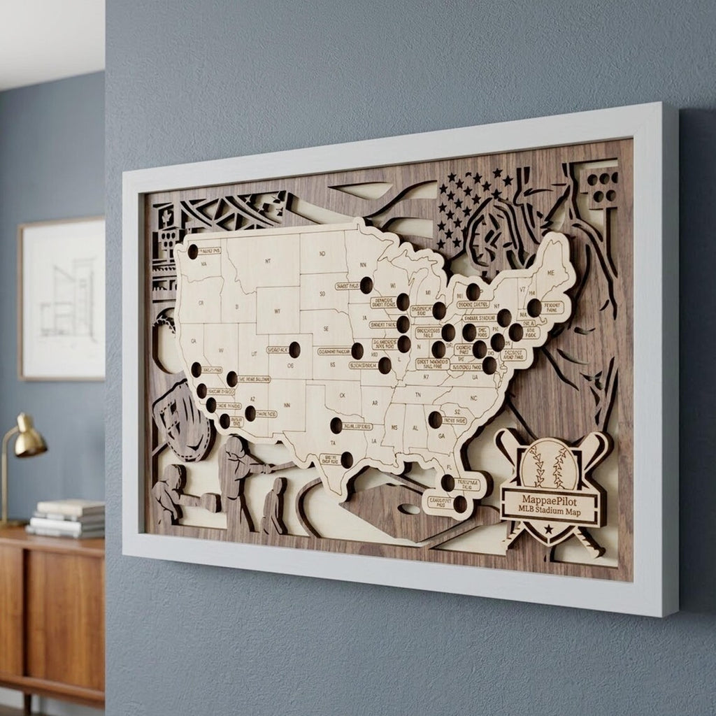 Wood MLB Baseball Stadium Map, Gift for Him