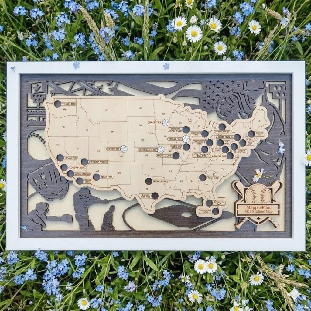 Wood MLB Baseball Stadium Map, Gift for Him