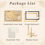 Personalized Basketball Arena Tracker Map – Natural Wood Background