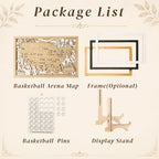 Personalized Basketball Arena Tracker Map with Nameplate – Natural Wood Background