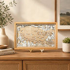 Personalized Basketball Arena Tracker Map with Nameplate – Natural Wood Background