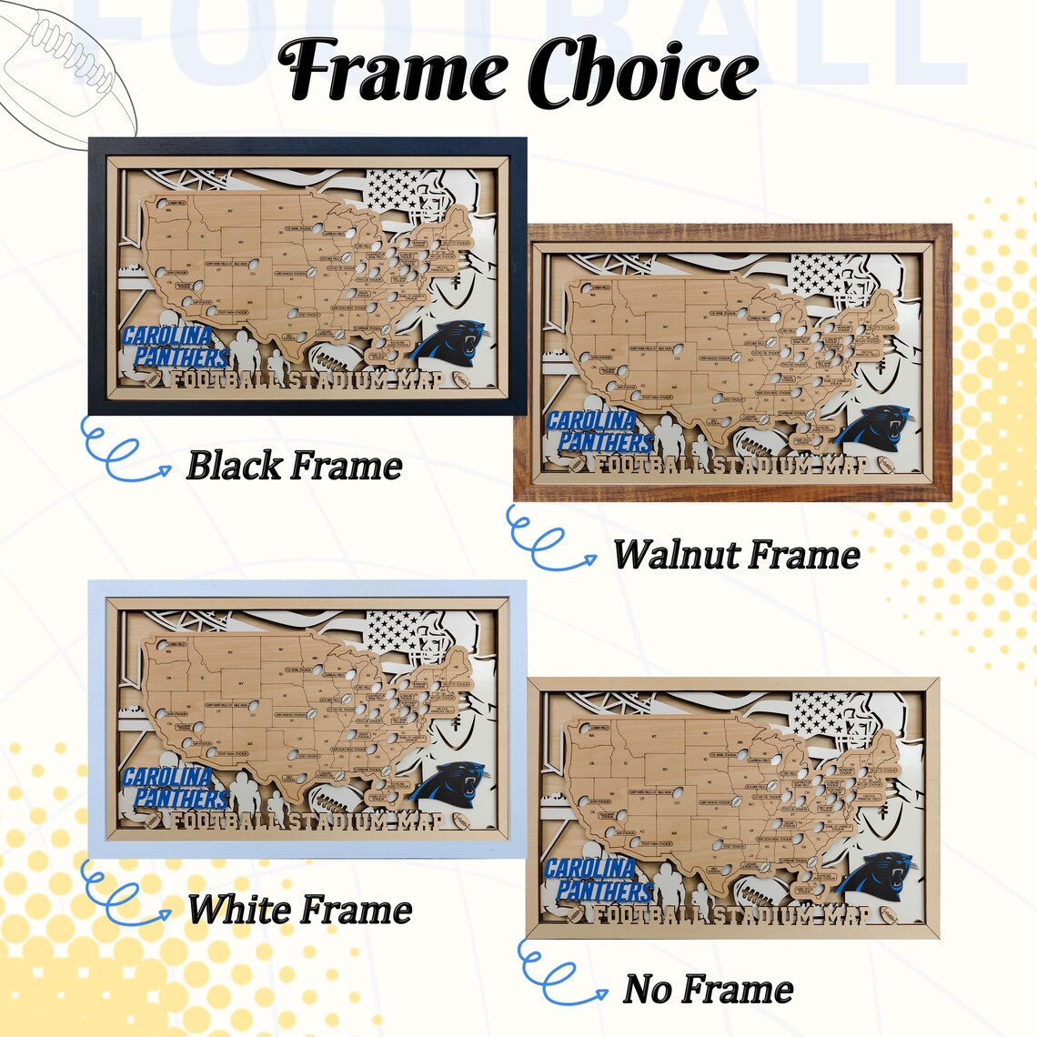 NFL Stadium Map Tracker - 3D Wooden Football Travel Map