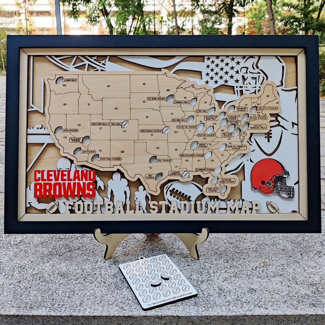 NFL Stadium Map Tracker - 3D Wooden Football Travel Map