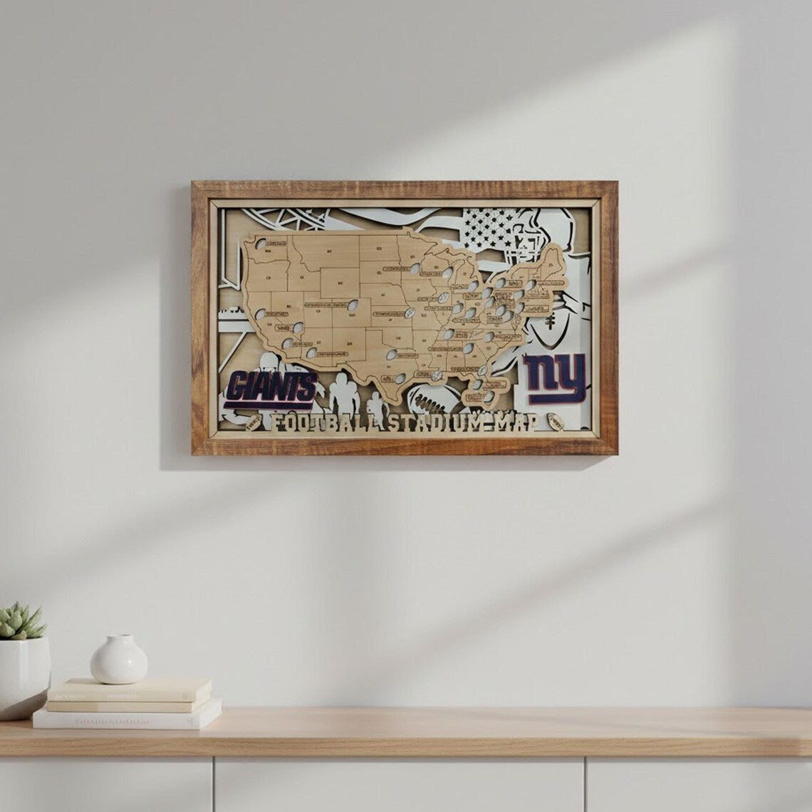 NFL Stadium Map Tracker - 3D Wooden Football Travel Map