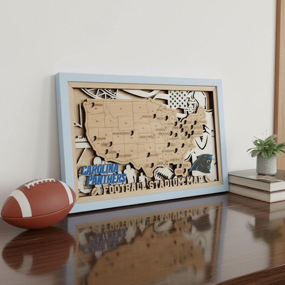 NFL Stadium Map Tracker - 3D Wooden Football Travel Map