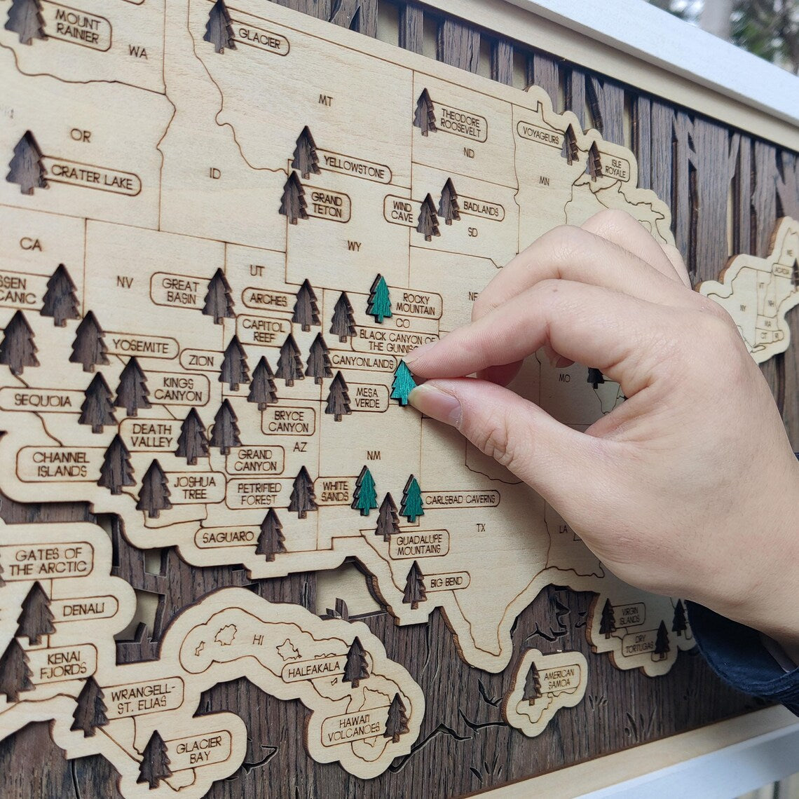 US National Parks Wooden Travel Map & Visit Tracker (Walnut-Branch)