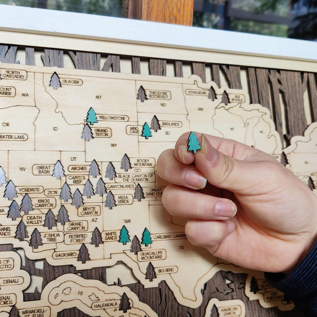 US National Parks Wooden Travel Map & Visit Tracker (Walnut-Branch)
