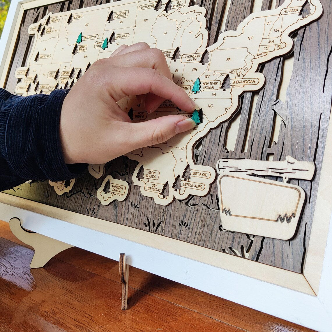 US National Parks Wooden Travel Map & Visit Tracker (Walnut-Branch)