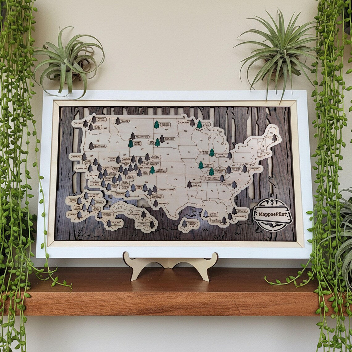 US National Parks Wooden Travel Map & Visit Tracker (Walnut-Branch)