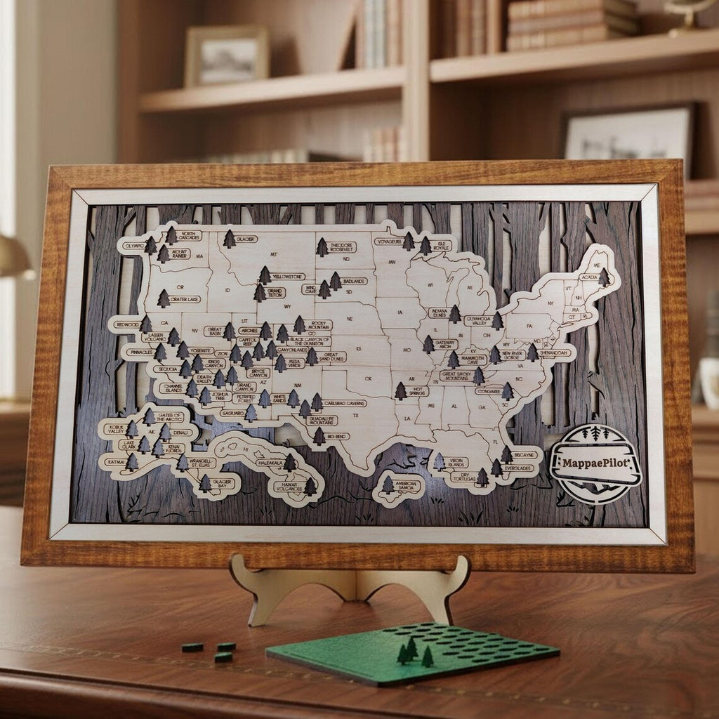 US National Parks Wooden Travel Map & Visit Tracker (Walnut-Branch)