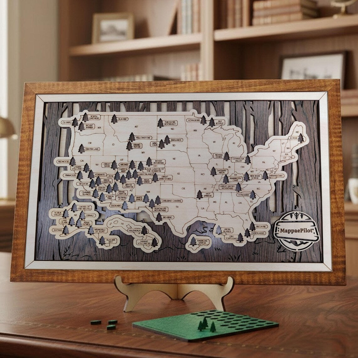 US National Parks Wooden Travel Map & Visit Tracker (Walnut-Branch)