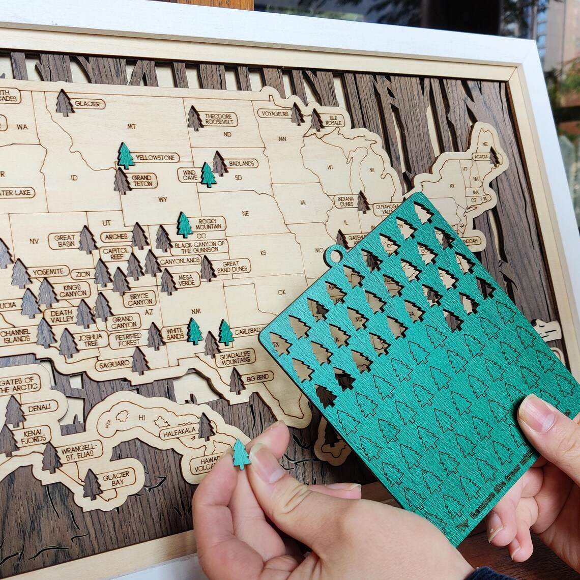 US National Parks Wooden Travel Map & Visit Tracker (Walnut-Branch)