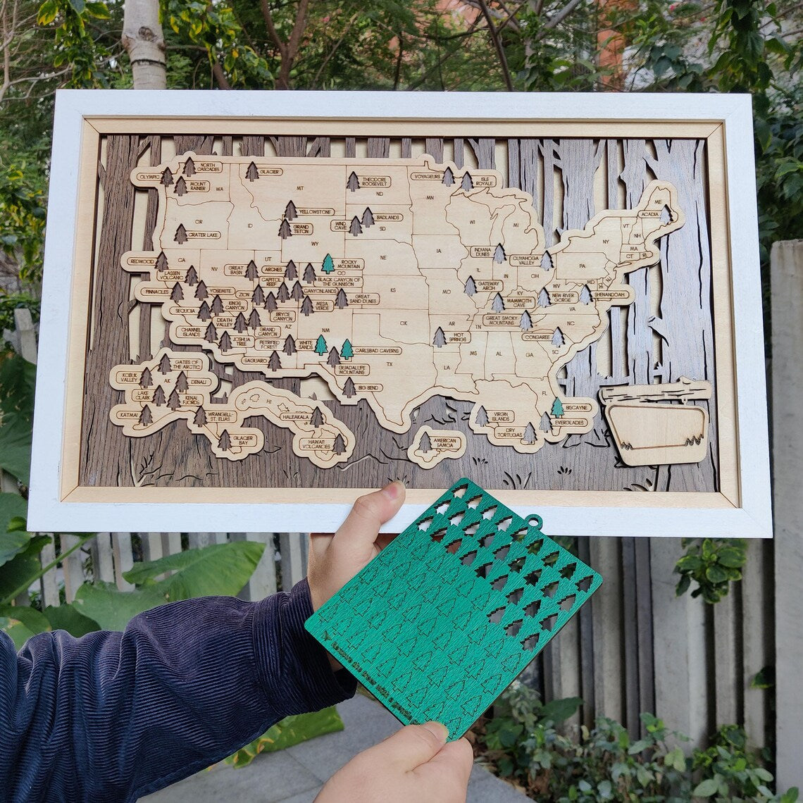 US National Parks Wooden Travel Map & Visit Tracker (Walnut-Branch)