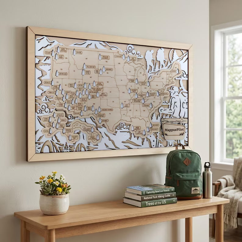 National Parks Travel Map, Gift for Hikers, National Parks Marker, USA Travel Map, Family Road Trip Tracker, Anniversary Gift, Handmade Gift