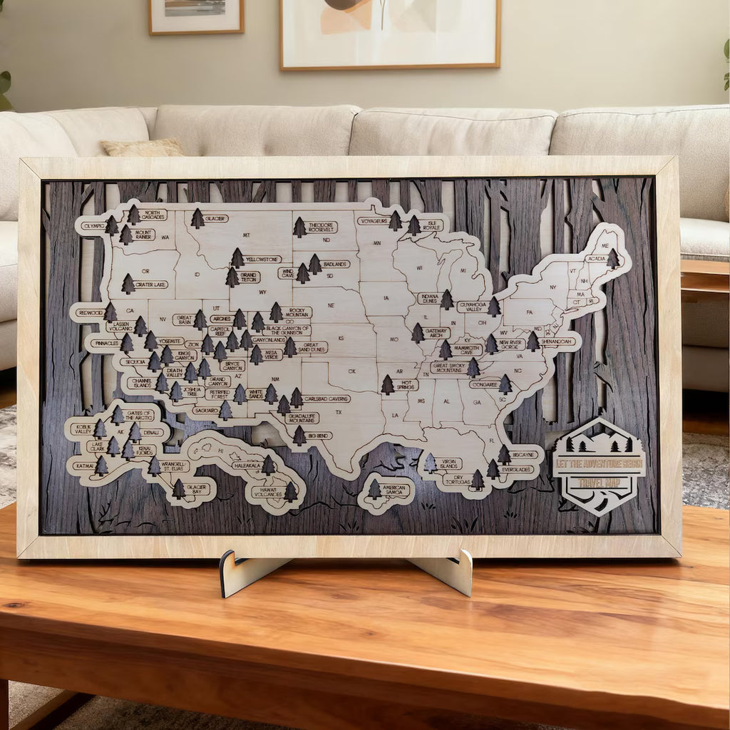 National Parks Travel Map, Gift for Hikers, National Parks Marker, USA Travel Map, Family Road Trip Tracker, Anniversary Gift, Handmade Gift