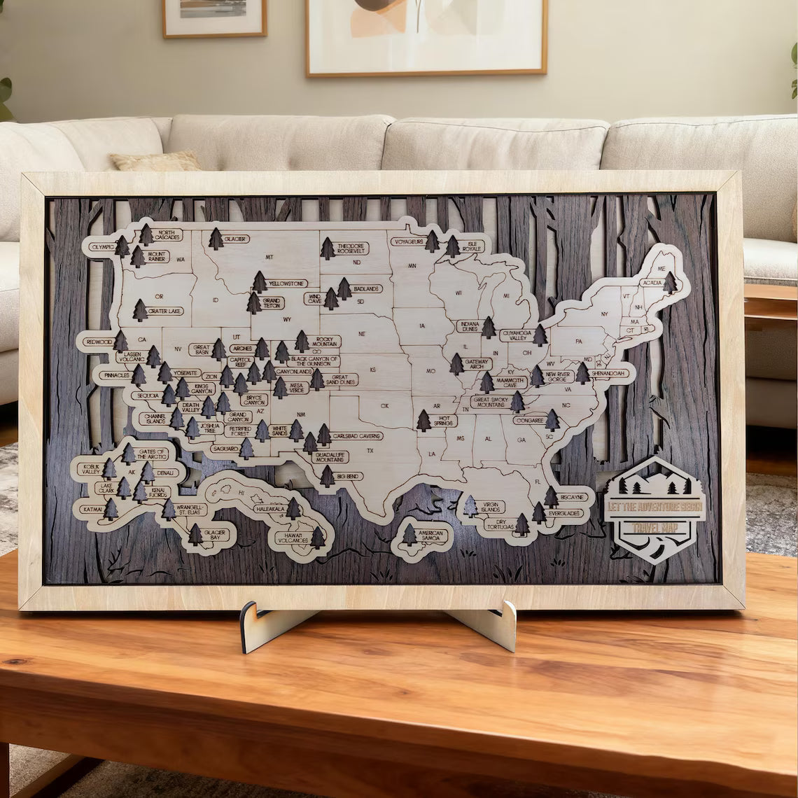 National Parks Travel Map, Gift for Hikers, National Parks Marker, USA Travel Map, Family Road Trip Tracker, Anniversary Gift, Handmade Gift