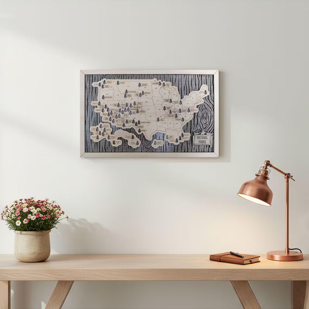 National Parks Travel Map, Gift for Hikers, National Parks Marker, USA Travel Map, Family Road Trip Tracker, Anniversary Gift, Handmade Gift