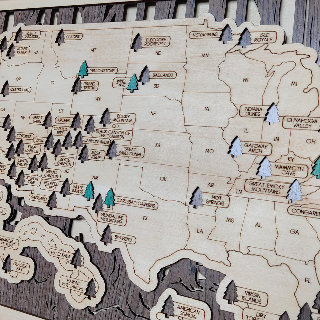 National Parks Travel Map, Gift for Hikers, National Parks Marker, USA Travel Map, Family Road Trip Tracker, Anniversary Gift, Handmade Gift