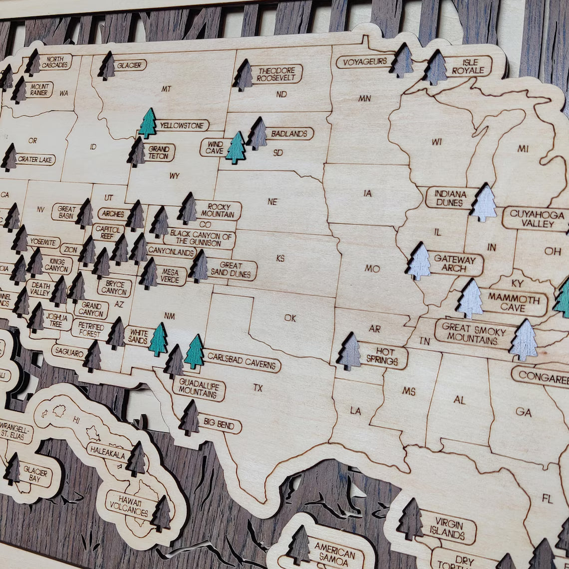 National Parks Travel Map, Gift for Hikers, National Parks Marker, USA Travel Map, Family Road Trip Tracker, Anniversary Gift, Handmade Gift