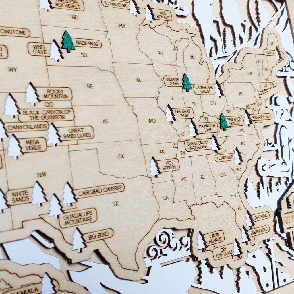 National Parks Travel Map, Gift for Hikers, National Parks Marker, USA Travel Map, Family Road Trip Tracker, Anniversary Gift, Handmade Gift