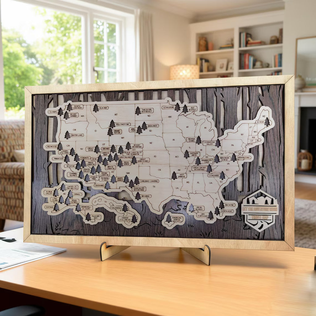 National Parks Travel Map, Gift for Hikers, National Parks Marker, USA Travel Map, Family Road Trip Tracker, Anniversary Gift, Handmade Gift