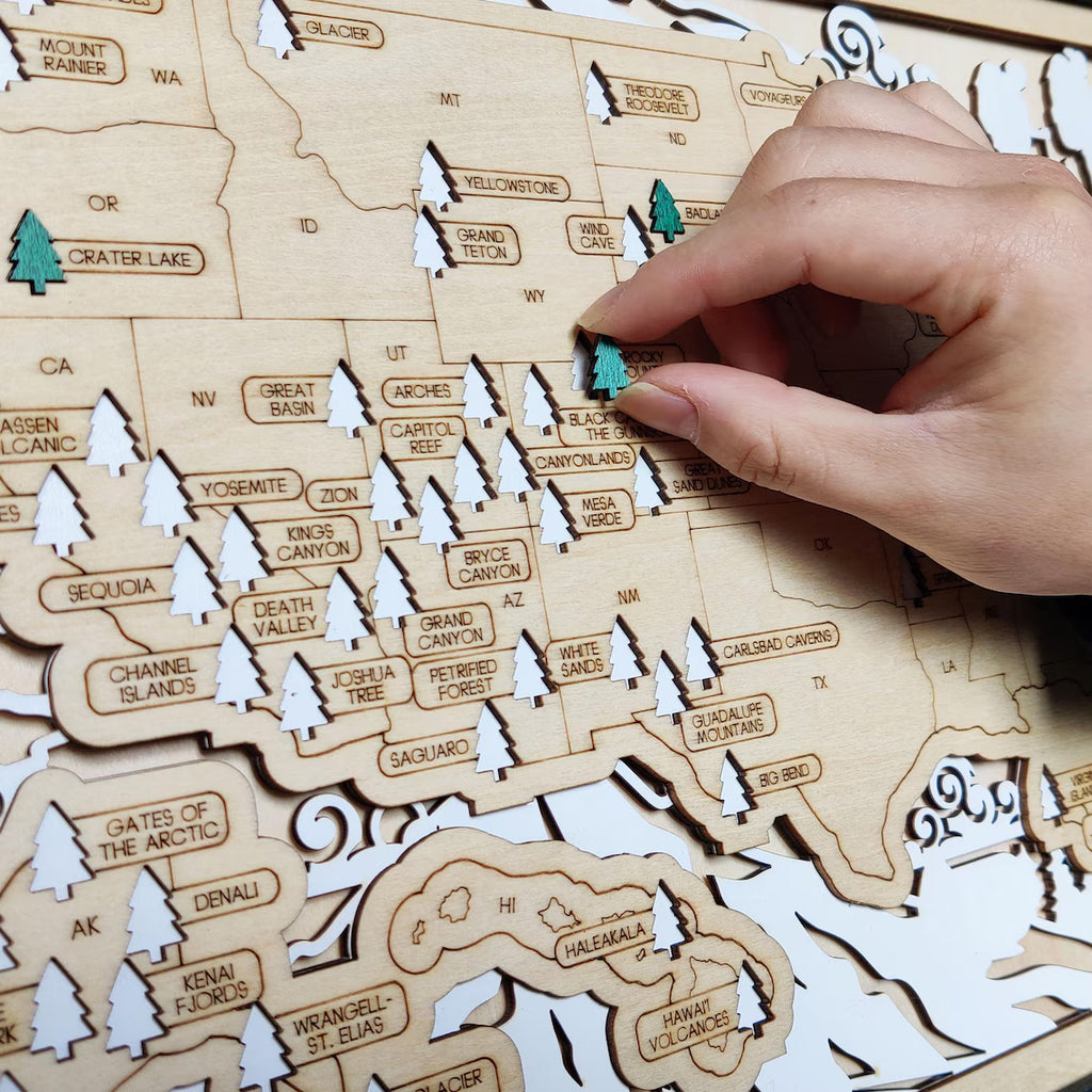 National Parks Travel Map, Gift for Hikers, National Parks Marker, USA Travel Map, Family Road Trip Tracker, Anniversary Gift, Handmade Gift