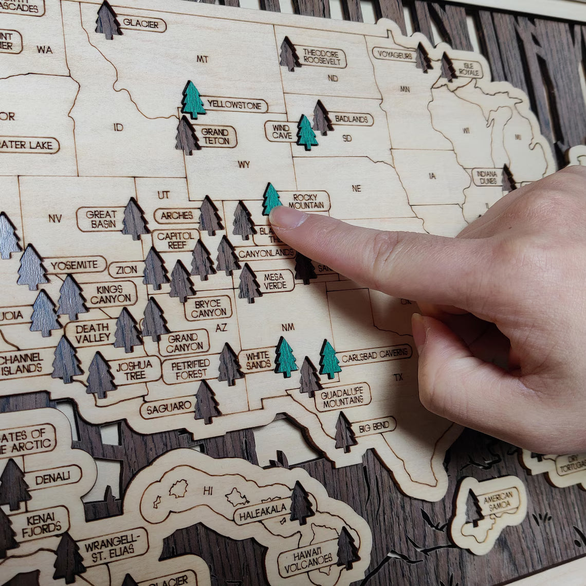 National Parks Travel Map, Gift for Hikers, National Parks Marker, USA Travel Map, Family Road Trip Tracker, Anniversary Gift, Handmade Gift