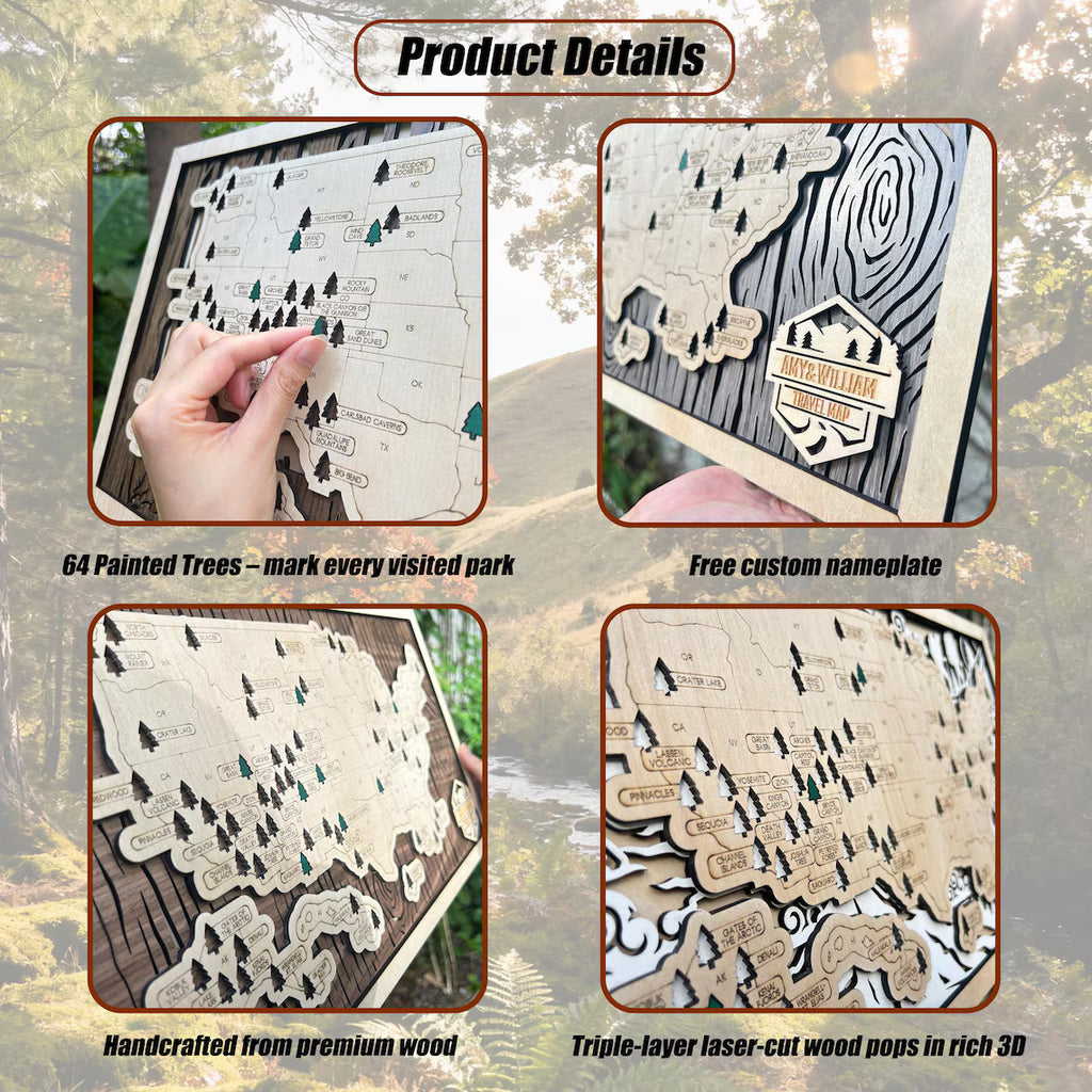 National Parks Travel Map, Gift for Hikers, National Parks Marker, USA Travel Map, Family Road Trip Tracker, Anniversary Gift, Handmade Gift