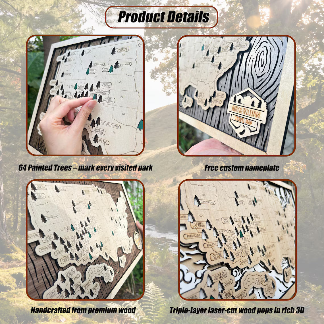 National Parks Travel Map, Gift for Hikers, National Parks Marker, USA Travel Map, Family Road Trip Tracker, Anniversary Gift, Handmade Gift