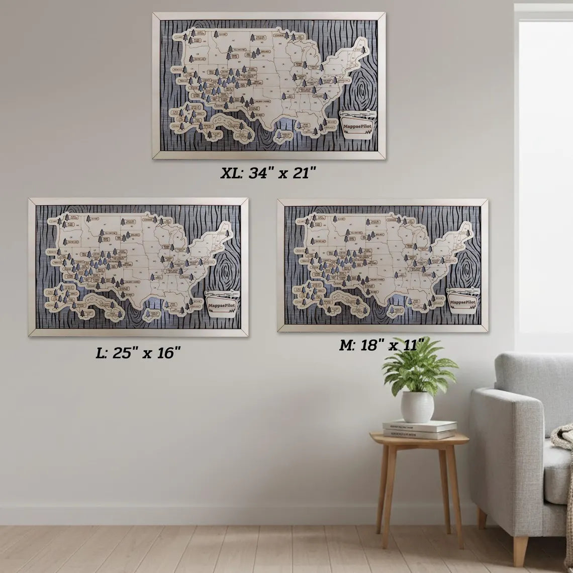 US National Parks Wooden Travel Map & Visit Tracker (White-Hiking)